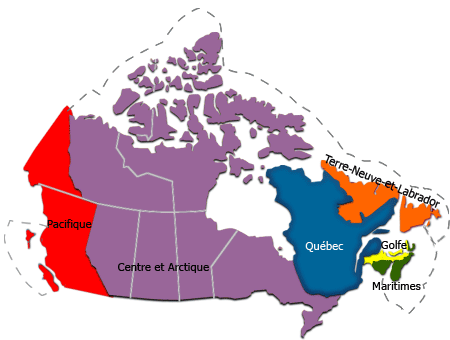 Carte du Canada - Six rgions administratives