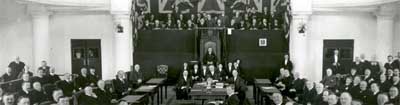 The House of Commons meeting in the auditorium of the Victoria Memorial Museum, 1916