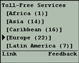 International Toll Free Numbers Main Service Screen