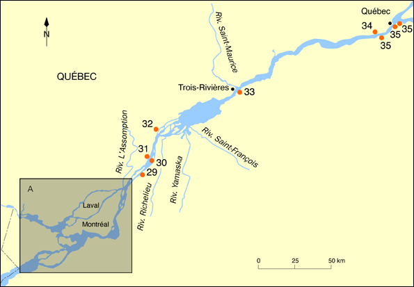 Carte : Localisation des prises d'eau potable entre Verchres et Qubec