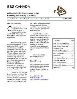 Breeding Bird Survey Newsletter/Winter 2002 - Cover