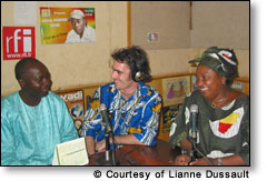 Radio host and guests in studio  Courtesy of Lianne Dussault
