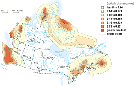 Earthquakes map of Canada