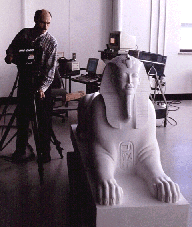Figure 1: The replicas were prepared using the 3D model data of a large model of a sphinx scanned using the Large Field of View Laser Scanner