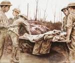 Stretcher Bearers in a Trench credit: Richard George Matthews, 1918 CWM AN 19710261-083