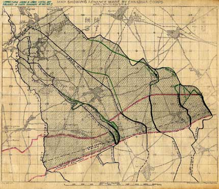 CWM19750215-030 Map showing advance made by Canadian Corps at Vimy Ridge