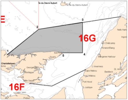 Carte de la partie nord de la zone de pche du hareng 16G