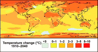 Temperature change 1910-2040 (Source: Environment Canada)
