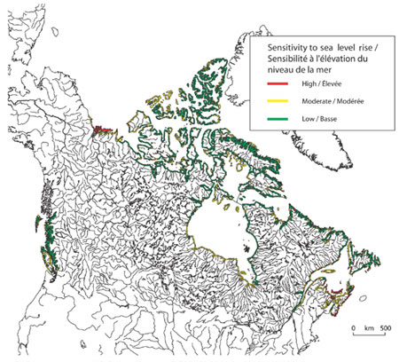 Figure 1: Sensitivity of Canada's marine coasts to sea level rise
