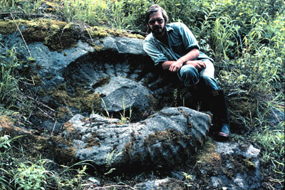 GSC paleontologist Terry Poulton at "Titanites" near Fernie, B.C.