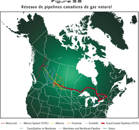 Figure 3.6 Réseaux de pipelines canadiens de gaz naturel