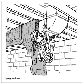 Taping air ducts.
