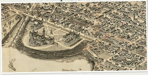 Map showing bird's-eye view of the city of Ottawa, by Herman Brosius, 1876