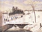 Watercolour painting titled CURLING ON THE DON RIVER, TORONTO, 1836