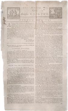 Premire page d'une reproduction (v. 1880) du journal THE HALIFAX GAZETTE, no 1, 23 mars 1752