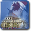 Photo illustration of Canadian flag and Canada House (London).