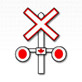 Symbole graphique représentant un panneau indicateur de passage à niveau et des feux clignotants