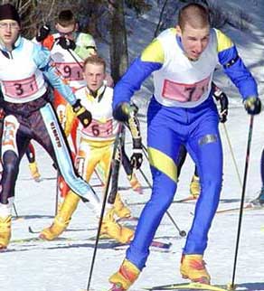 Photo: Beginning of race at 2001 National Cadet Biathlon Championship in Canmore, Alberta