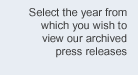 Select the year from which you wish to view our archived press releases
