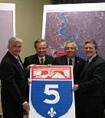 Lawrence Cannon, Michel Després, M. Réjean Lafrenière, and M. Benoît Pelletier announced the extension of Highway 5 in the Outaouais region - Click to enlarge
