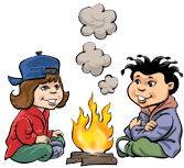 Boy and Girl sitting around a fire