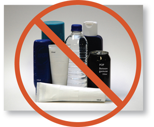 Not permitted - liquids, gels or aerosols larger than 90 ml / 90 g (3 oz.).