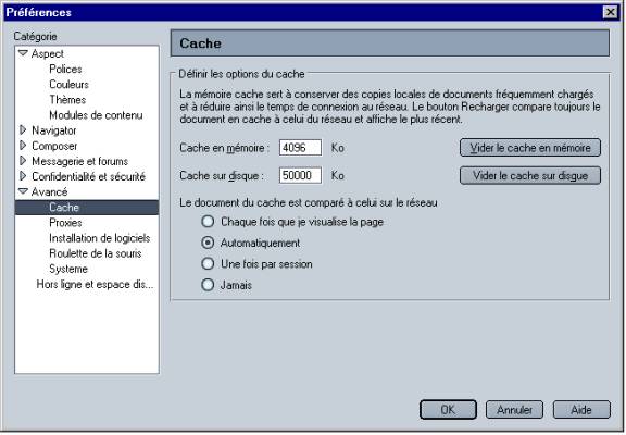 Netscape Communicator 6.x's "Dialogue de prfrences"