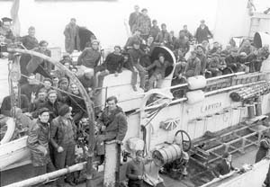 Photo of survivors from torpedoed merchant ship,  1942