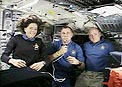 Photo: Canadian astronaut Dave Williams and fellow NASA astronauts Barbara Morgan and Scott Kelly aboard Space Shuttle Endeavour, during mission STS-118.