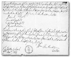 Baptismal certificate of James Dickson, son of Thomas Sawtell. 23 April 1840. Library and Archives Canada, MG 8 F89, vol. 8, p. 4546-4547, reel C-14034