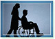 A medical care professionnel helping a patient in a wheelchair