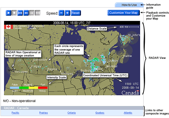 Weather radar animated graphic for Canada.