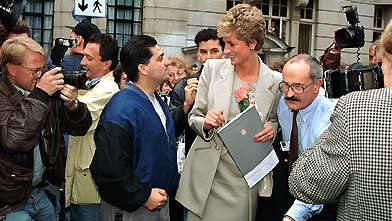 Diana, centre, pictured during a public appearance in 1994, sought a life in the spotlight. (Tim Graham/Getty Images)