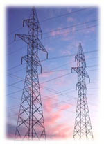 Towers support power lines as they transmit electricity across large expanses of country.