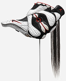 Brian Jungen, Prototype for New Understanding #8 (1999). Nike Air Jordans, hair. Collection of Colin Griffiths. Photo Trevor Mills/ Courtesy Vancouver Art Gallery.
