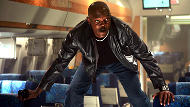 Action Jackson: Samuel L. Jackson moves to higher ground in Snakes on a Plane. Photo James Dittiger/ New Line Productions.