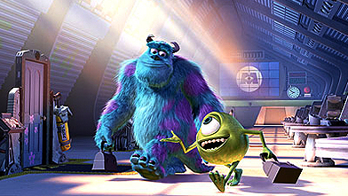 A monster hit: James P. Sullivan (left, voiced by John Goodman) and his scare assistant, Mike Wazowski (Billy Crystal), the stars of Pixar's 2001 film Monsters, Inc. Courtesy Walt Disney Pictures.