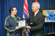 2005-01-26 - Premier Gordon Campbell presents a plaque to Stephen Venn of Duncan, who is the 30,000th person to find a job in B.C. with the assistance of the JobWave program. 