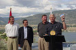 2004-08-27 - Premier Gordon Campbell announces a $4.2 million partnership to establish the new Spirit of 2010 Trail network, joining 18 communities across B.C. From left to right: Tourism BC chair Mike Duggan; the Honourable Stephen Owen, Minister of Western Economic Diversification; and Minister of Water, Land and Air Protection, Bill Barisoff.  Premier Gordon Campbell announces a $4.2 million partnership to establish the new Spirit of 2010 Trail network, joining 18 communities across B.C. From left to right: Tourism BC chair Mike Duggan; the Honourable Stephen Owen, Minister of Western Economic Diversification; and Minister of Water, Land and Air Protection, Bill Barisoff.