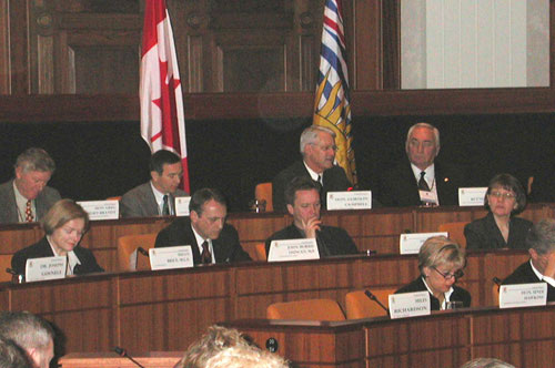 Premier Gordon Campbell (back row) chairs the first Provincial Congress meeting on Feb. 26 in Vancouver.