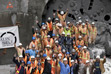 Premier Gordon Campbell (front centre) and Transportation Minister Kevin Falcon joined workers on the Canada Line project to celebrate as the massive tunnel boring machine broke through to complete the first of two tunnels for the Canada Line in downtown Vancouver.