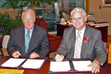 Premier Gordon Campbell and Alaska Governor Frank H. Murkowski (left) signed a new agreement committing to increased co-operation between B.C. and Alaska on key issues such as economic development, energy, environment, mining, tourism, transportation and wildlife management.