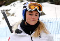 Lindsey Vonn grimaces as she arrives for the first official training of the Olympic downhill at Whistler Creek side Alpine skiing venue on Thursday.