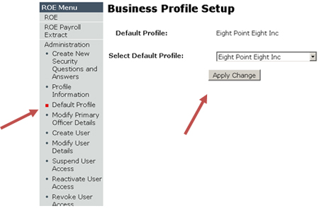 Description: Business Profile Setup screen in ROE Web