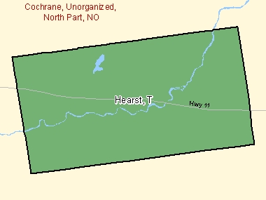 Map of Hearst, T (shaded in green), Ontario