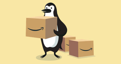 Percy Penguin holding an Amazon Prime box