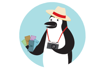 Percy Penguin holding foreign cash