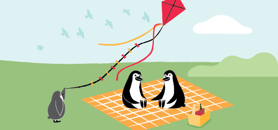 Percy Penguin and his family having a picnic in the park.