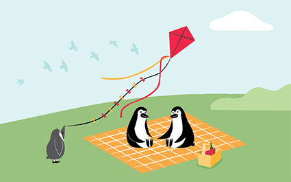 Percy Penguin and his family having a picnic in a park.