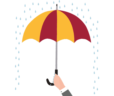 Illustration of staying dry under an umbrella